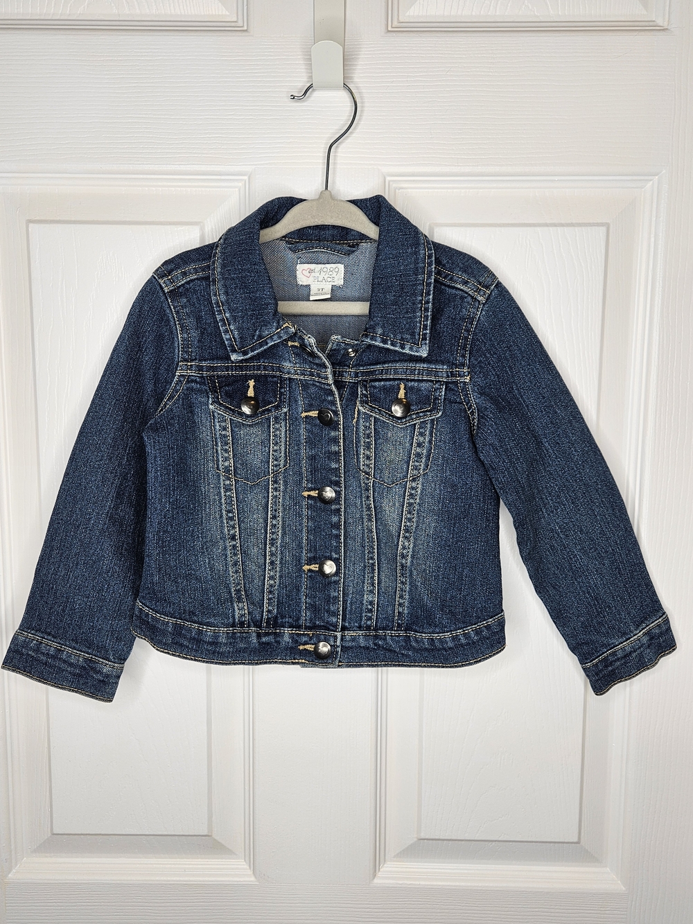 The Children's Place Girls Classic Denim Jacket Dark Blue Jean Jacket Size 3T
